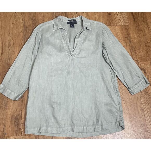 Tahari Women’s Light Green Popover Tunic Top 100% Linen 3/4 Sleeves Size Small - Picture 1 of 3